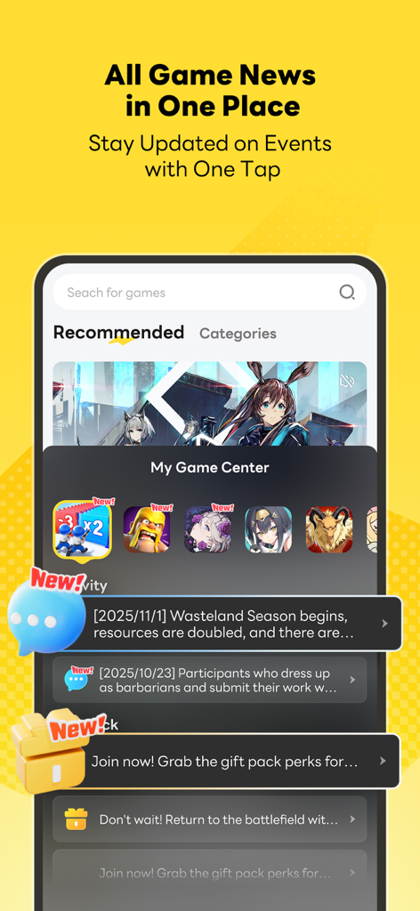 LDPlayer - Interface de l'application LDPlayer montrant le centre d'actualités de jeu avec les événements et les codes cadeaux