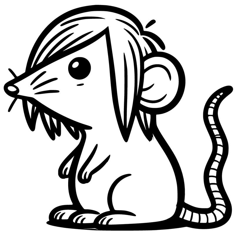 cartoon black & white rat straight haired