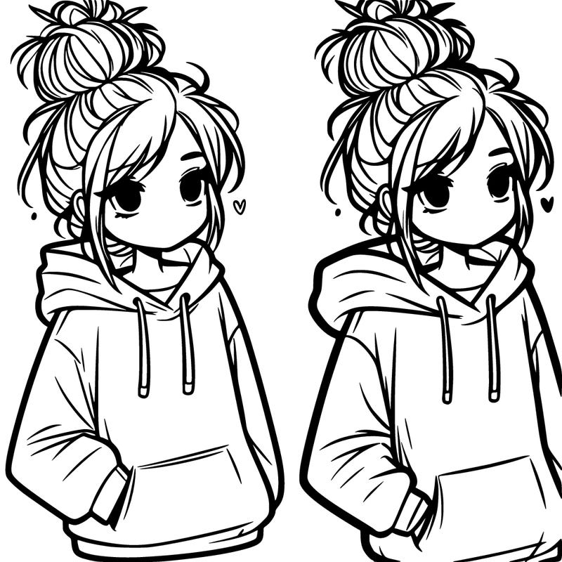 girl in oversized hoodie and messy bun
