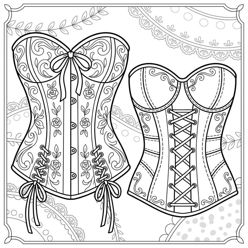 Explore the sophisticated beauty of corsets with these specially designed coloring pages for seniors. Featuring large print and clear outlines, they offer an accessible and enjoyable way to unwind and create art.