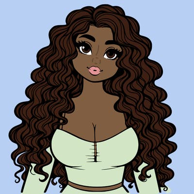 realistic curvy girl with long curly hair