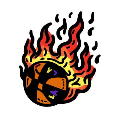 basketball with flames