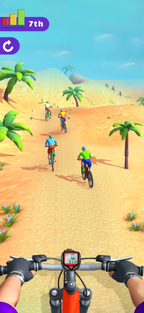 BMX Bike Rider - Bicycle Games - 사막 트랙에서 펼쳐지는 BMX 바이크 경주의 1인칭 시점