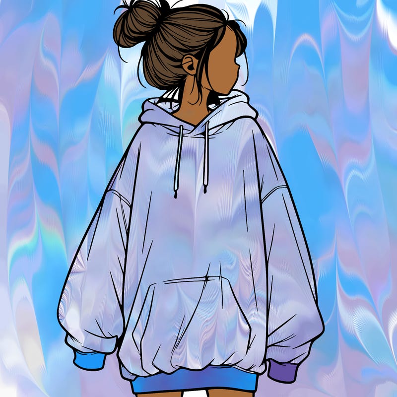 realistic girl with a oversized sweatshirt on and a bun
