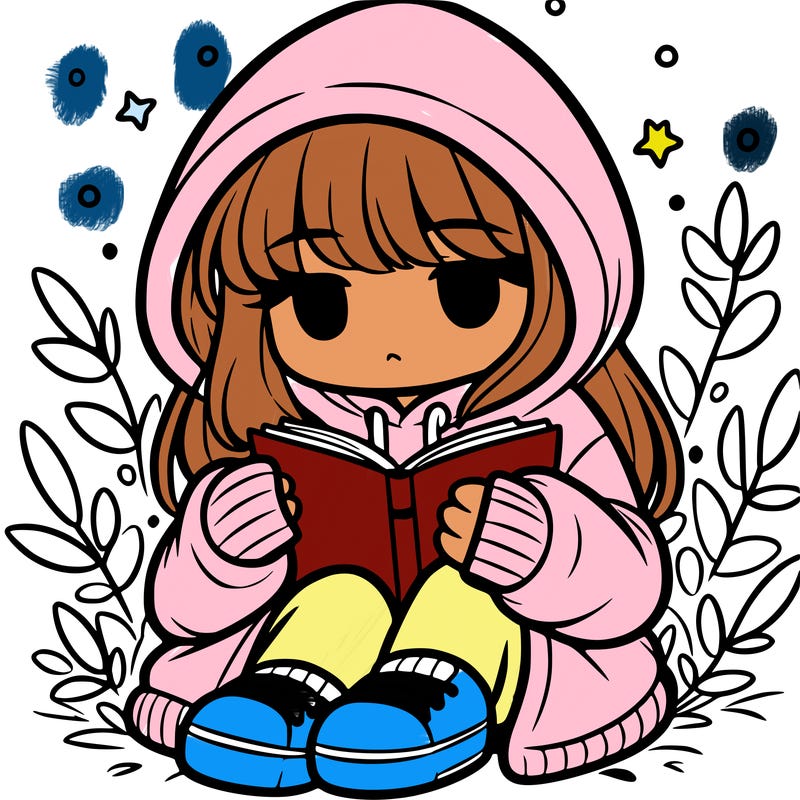 girl in oversized hoodie reading a book