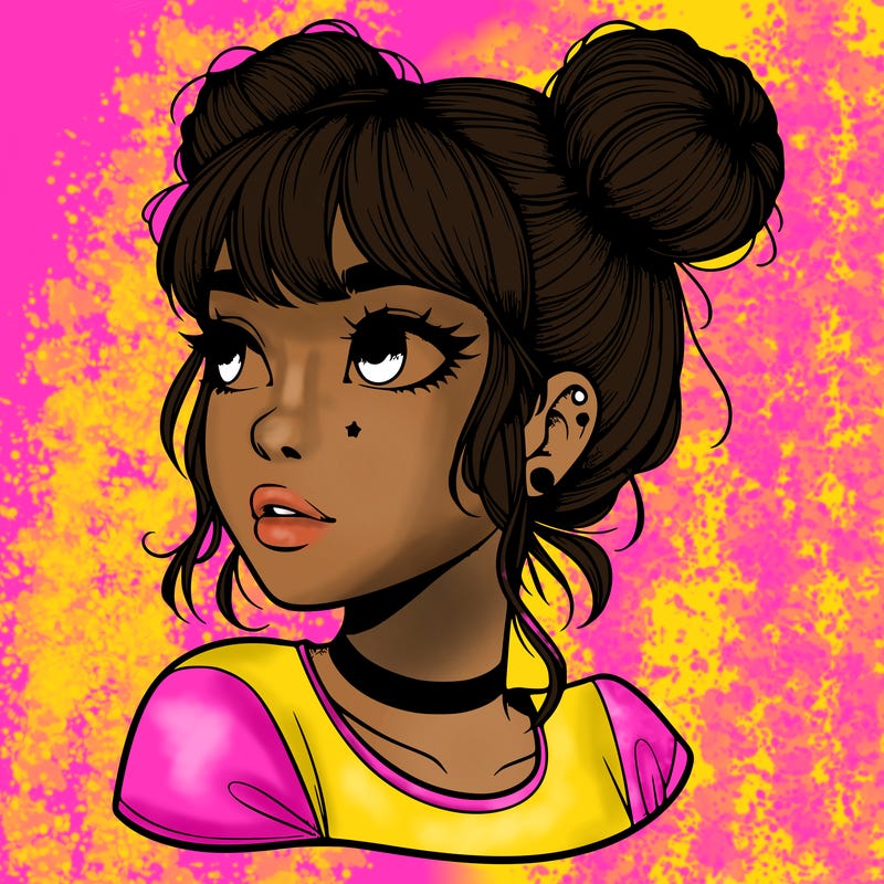 realistic girl with spacebuns