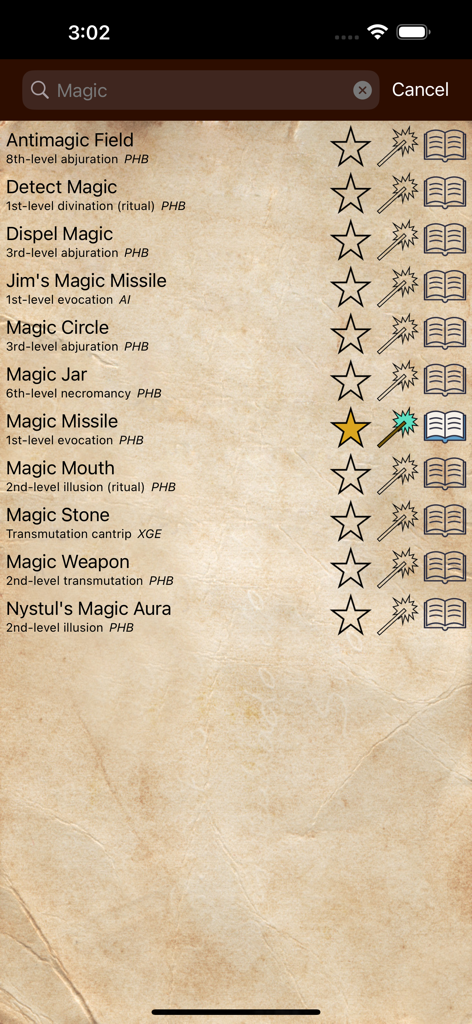 D&D Spellbook 5e - A list of Dungeons and Dragons spells searched by the keyword magic in the app