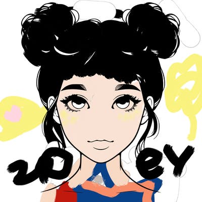 realistic girl with two buns on top of her head