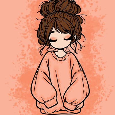 girl with baggy sweatshirt and messy bun