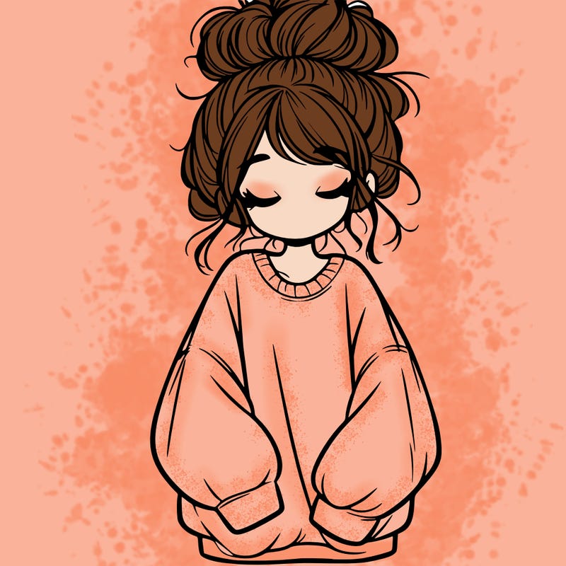 girl with baggy sweatshirt and messy bun
