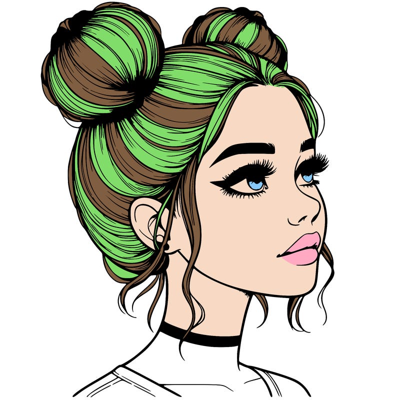 realistic girl with buns on the top of her head