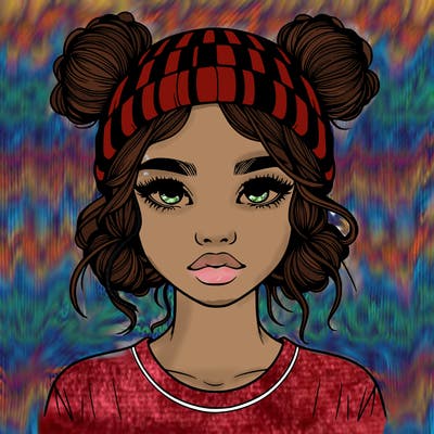 realistic girl with buns in her hair with a beanie on