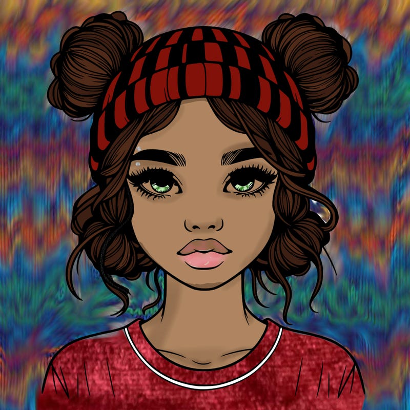 realistic girl with buns in her hair with a beanie on
