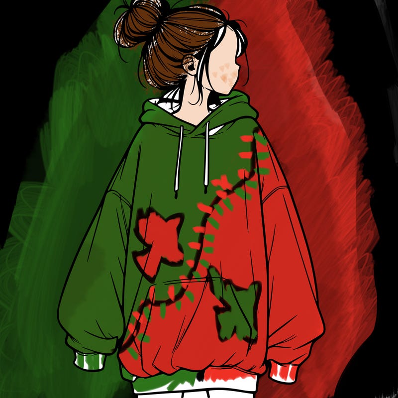 realistic girl with a oversized sweatshirt on and a bun