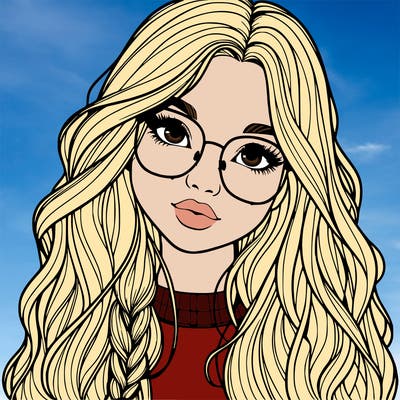 girl with long hair and freckles and glasses realistic