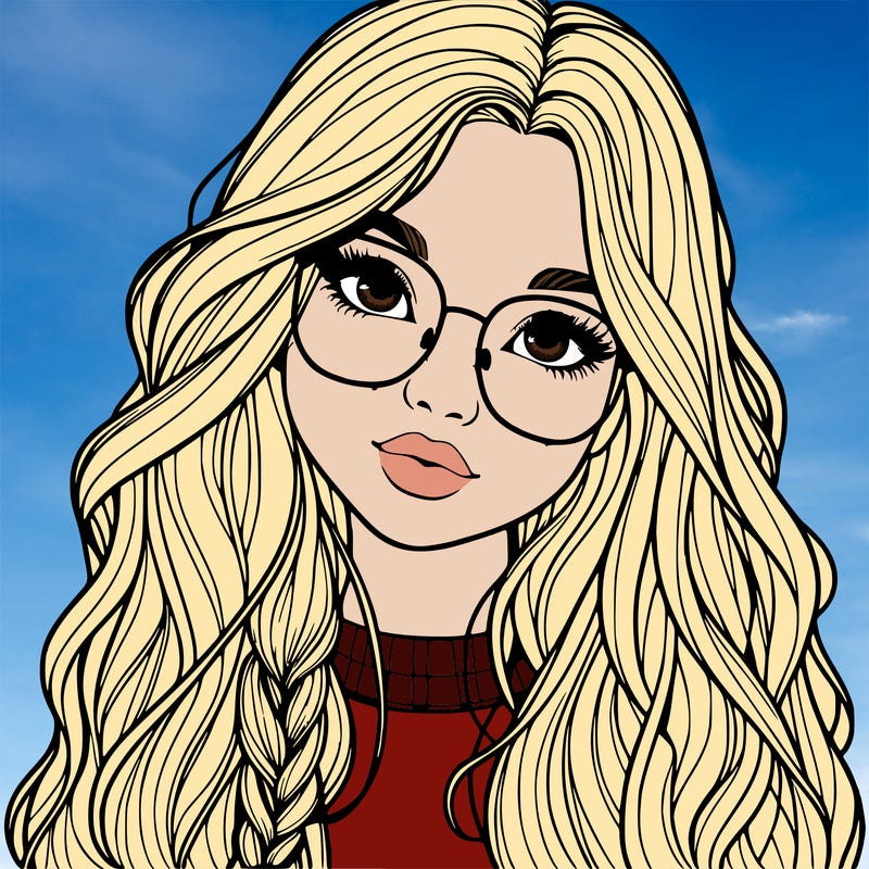 girl with long hair and freckles and glasses realistic