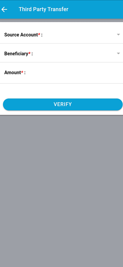 CMB Mobile App - Pantalla de transferencia a terceros de CMB Mobile App con campos para cuenta de origen, beneficiario y monto