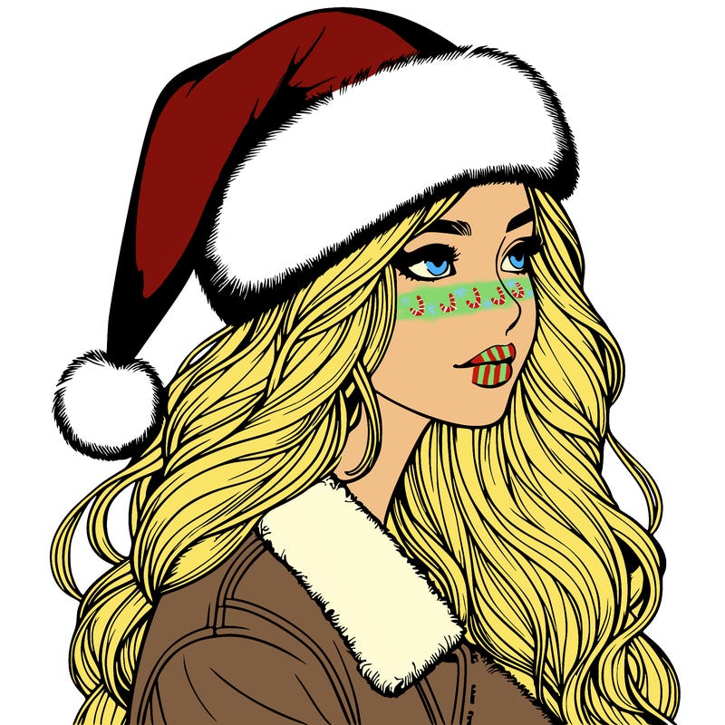 realistic girl in santa hat