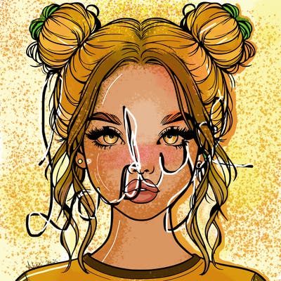 realistic girl with two buns in hair and lips