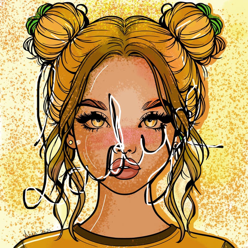 realistic girl with two buns in hair and lips