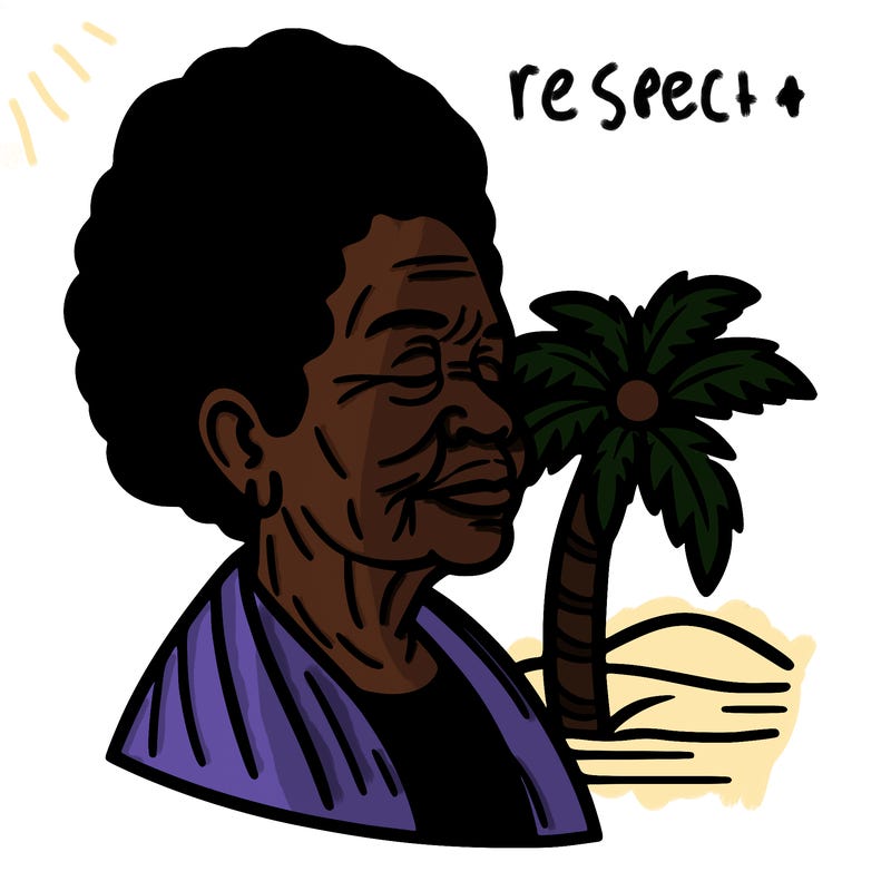 portrait of an old black woman with palm tree