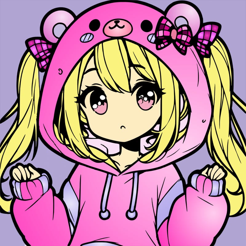 cute anime girl with ponytails and a cute bear hoodie