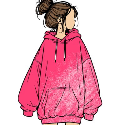 realistic girl with a oversized sweatshirt on and a bun