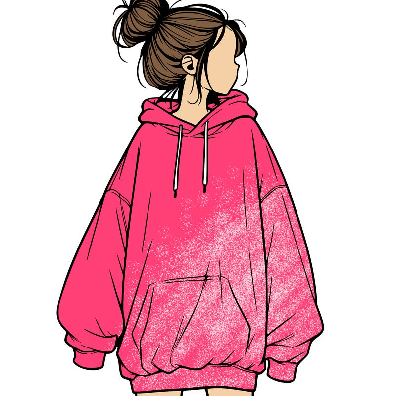 realistic girl with a oversized sweatshirt on and a bun