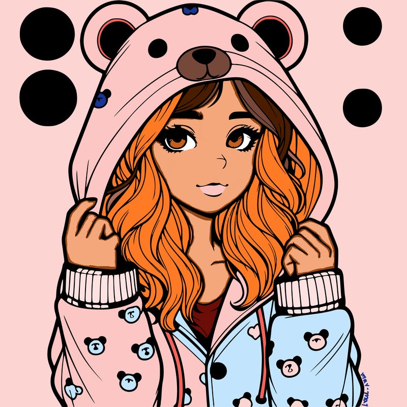 realistic girl in a animal pjs hoodie