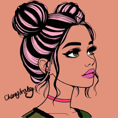 realistic girl with buns on the top of her head