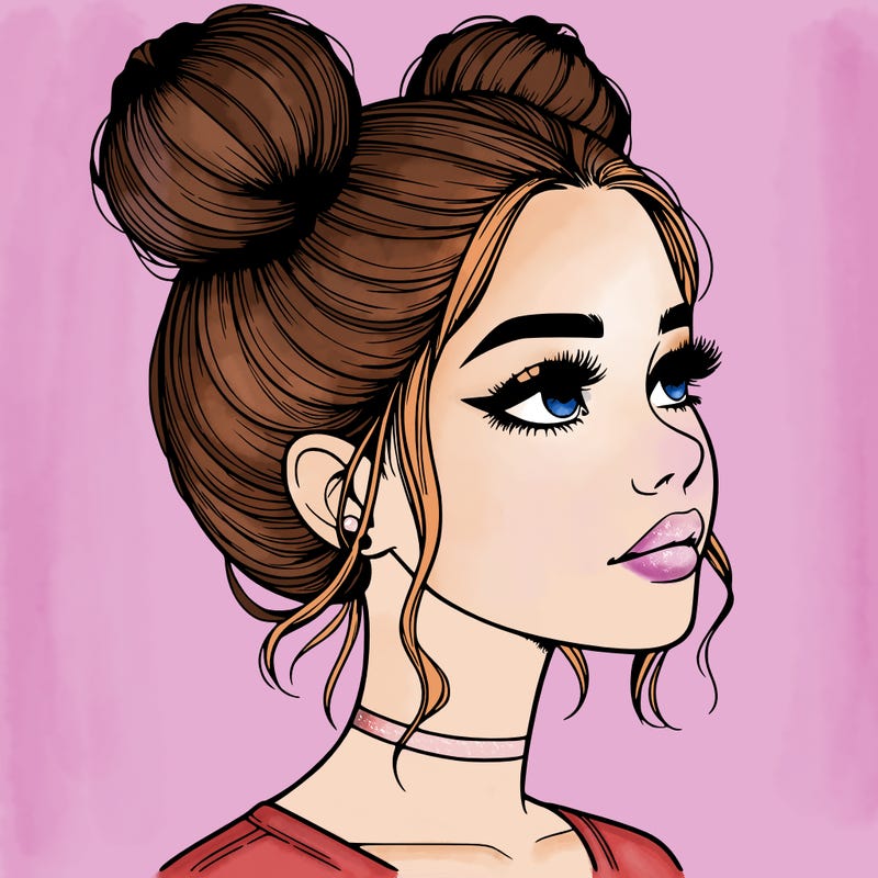 realistic girl with buns on the top of her head