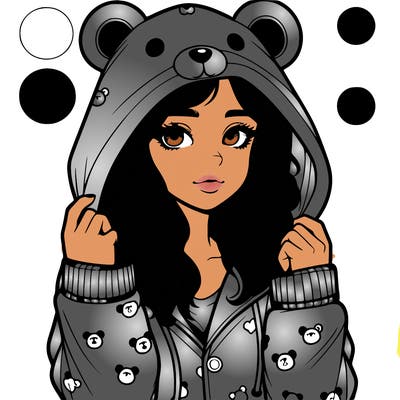 realistic girl in a animal pjs hoodie