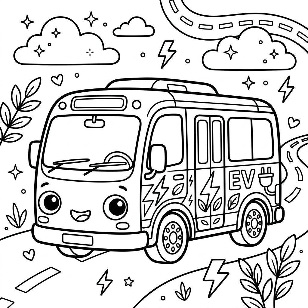 Kawaii Electric Bus Coloring Page - Free Printable Fun — Color Pop