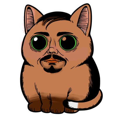 an adorable kitty with a horrifying realistic man face