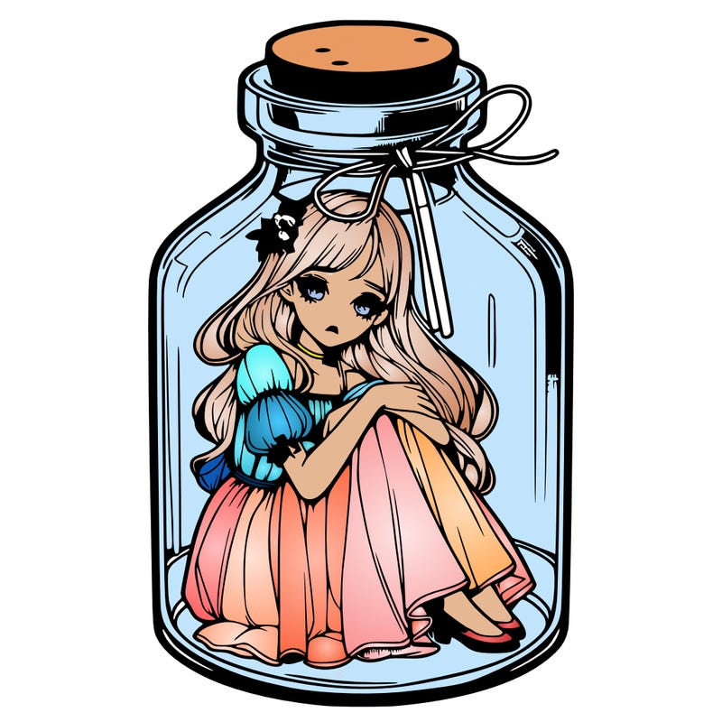 beautiful realistic girl trapped in bottle