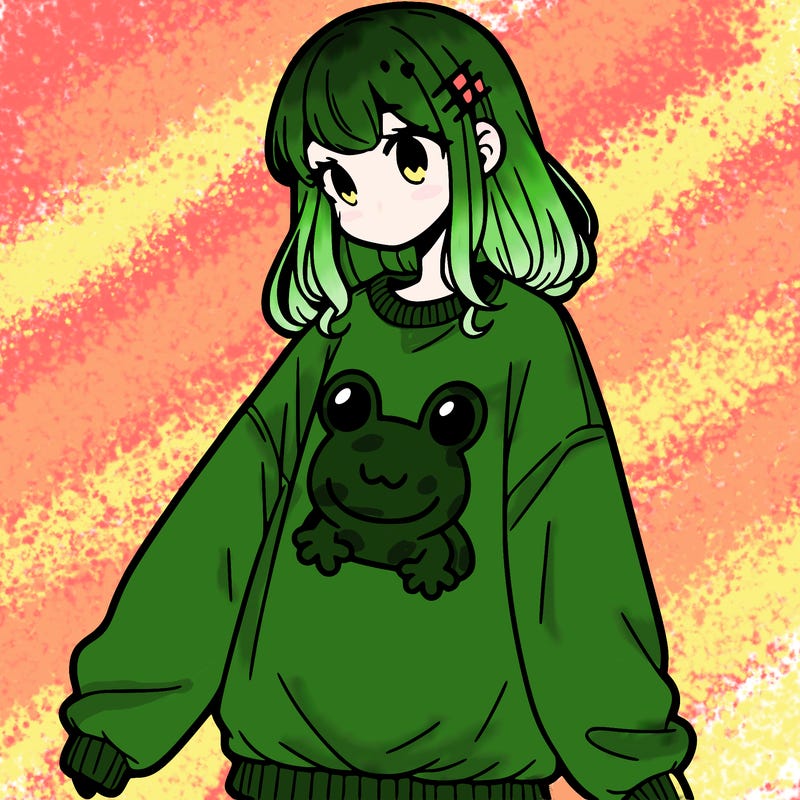 girl wearing frogging sweatshirt