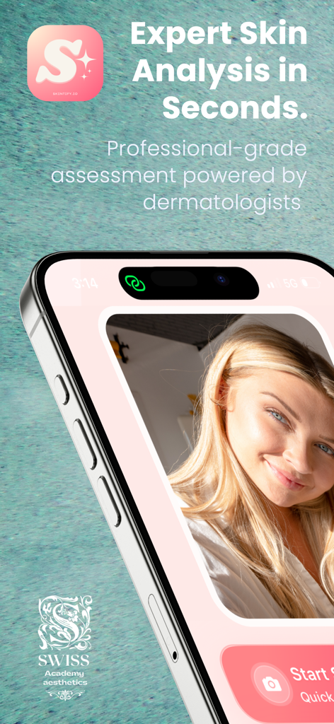 Skintify app screen showing expert skin analysis powered by dermatologists