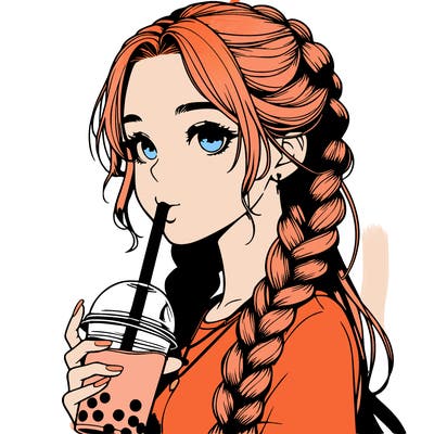 realistic girl with braided hair drinking boba