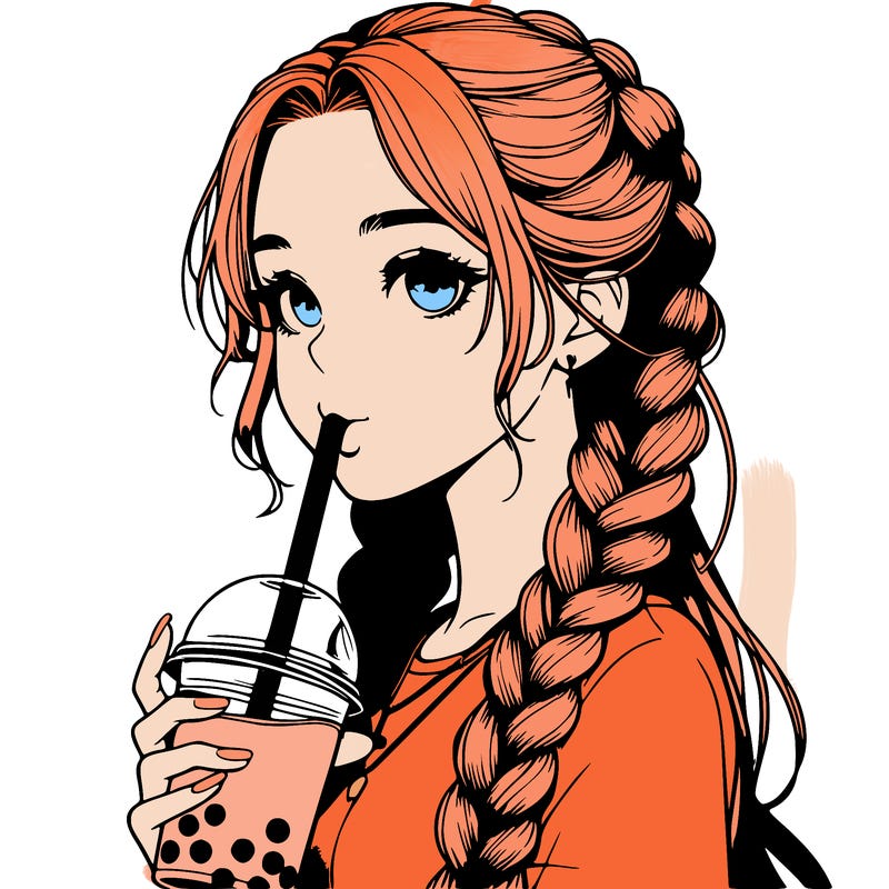 realistic girl with braided hair drinking boba