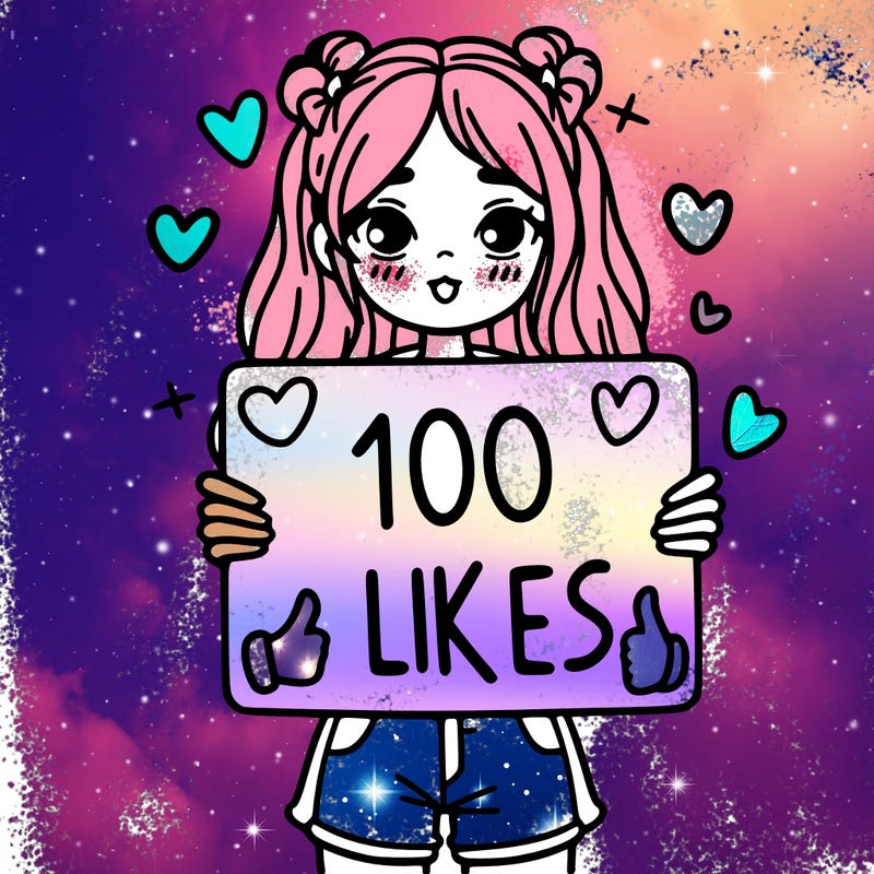 girl holding a sign saying 100 likes