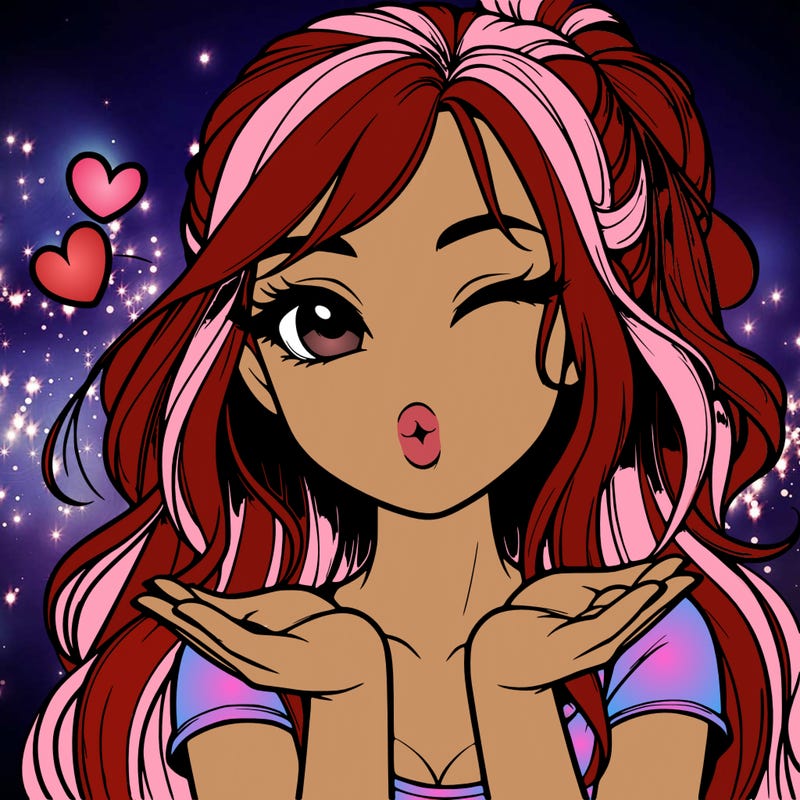 realistic girl winking and blowing a kiss while making heart hands
