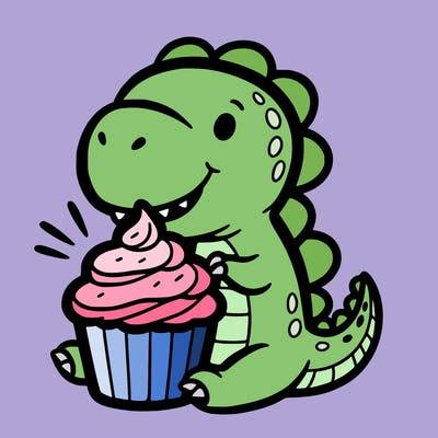 dinosaur eating a cupcake