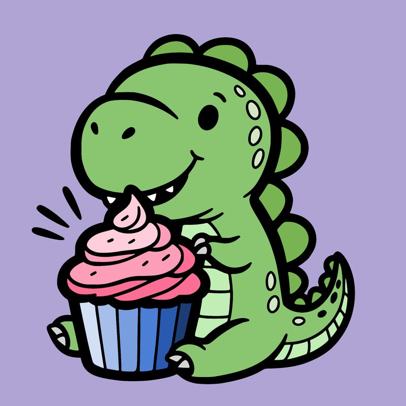 dinosaur eating a cupcake