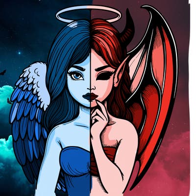 realistic angel half demon