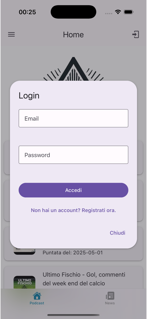 Pantalla de inicio de sesión de la aplicación deportiva PlayGo con campos de entrada de correo electrónico y contraseña