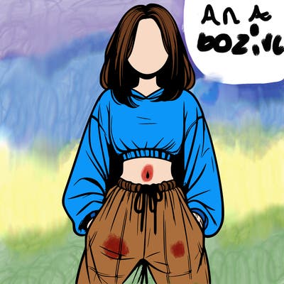 realistic girl faceless with baggy pants and a crop top