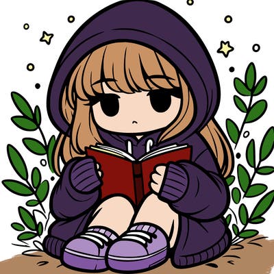 girl in oversized hoodie reading a book