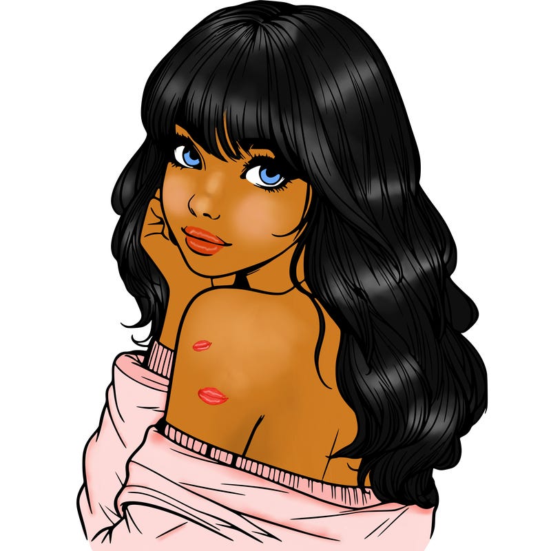 realistic girl with bangs looking over her shoulder