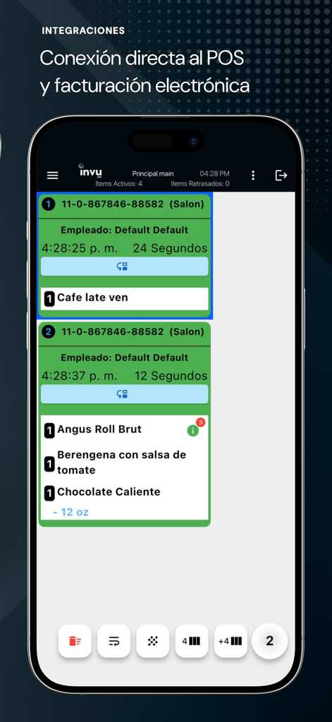 Smartphone mit dem InvuKDS-Küchen-Bestellmanagement-System mit Kassensystem-Integration und elektronischer Rechnungsstellung