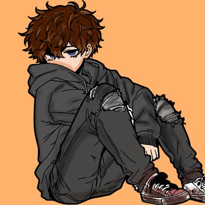 a male hoddie ripped jeans messy hair anime
